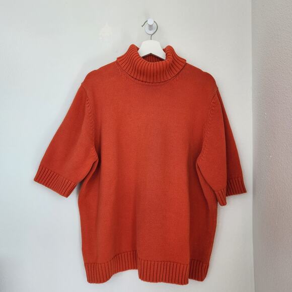 Vintage Y2K Lauren Ralph Lauren Orange Cotton Short Sleeve Turtleneck Sweater 3X - Picture 1 of 9